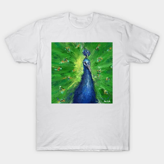 Grungy Semi Abstract Peacock Painting T-Shirt by ibadishi